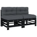 Middle Sofas with Cushions 2 Pcs Black Solid Wood Pine