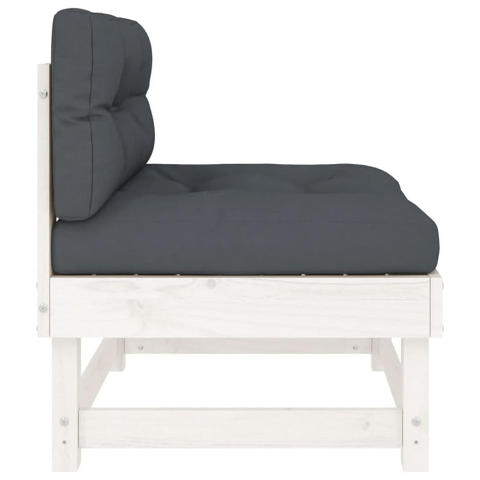 Middle Sofas with Cushions 2 Pcs White Solid Wood Pine