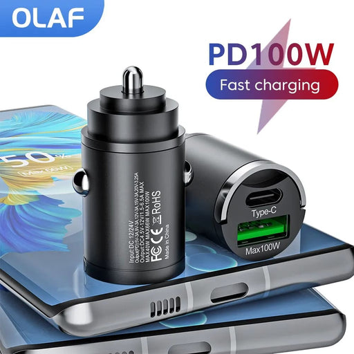 Mini 100w Pd Qc Fast Charging Usb c Car Phone Charger