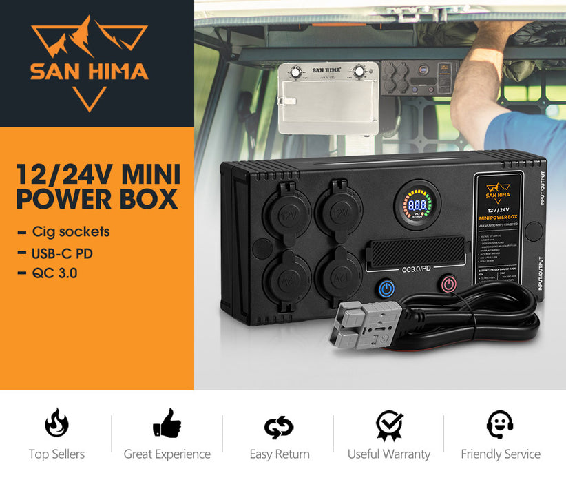 12V / 24V Mini Power Box Portable Control Hub Qc 3.0 Ports W / Led Light