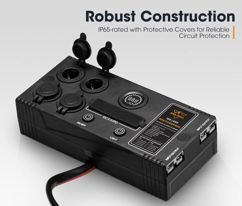 12V / 24V Mini Power Box Portable Control Hub Qc 3.0 Ports W / Led Light