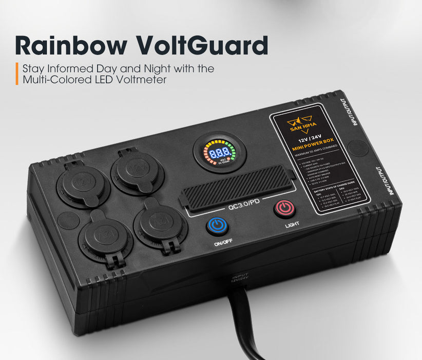 12V / 24V Mini Power Box Portable Control Hub Qc 3.0 Ports W / Led Light