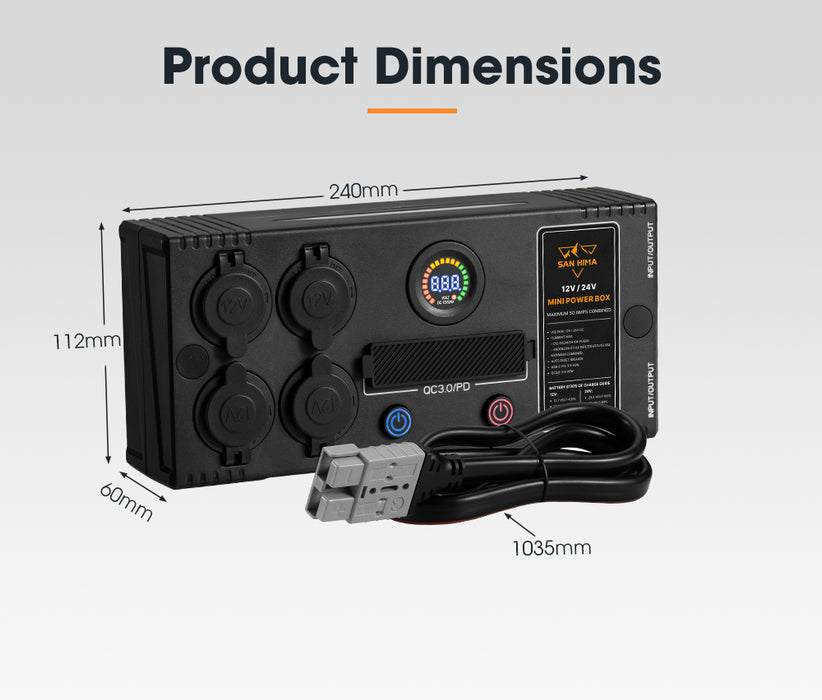 12V / 24V Mini Power Box Portable Control Hub Qc 3.0 Ports W / Led Light