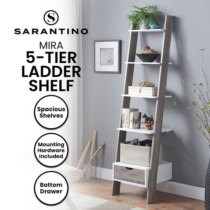 Mira 5-tier Ladder Shelf - White and Grey Oak
