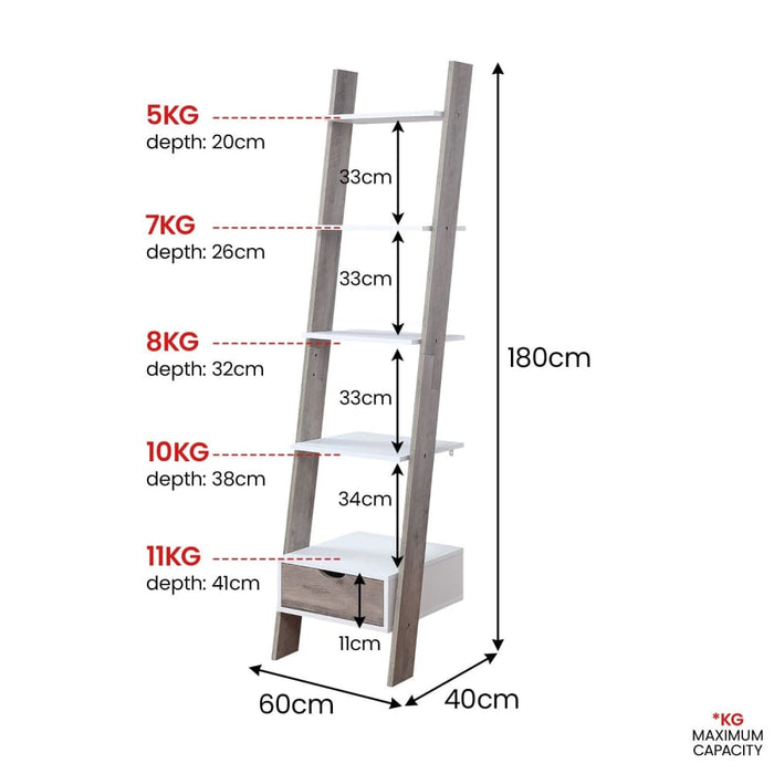 Mira 5-tier Ladder Shelf - White and Grey Oak