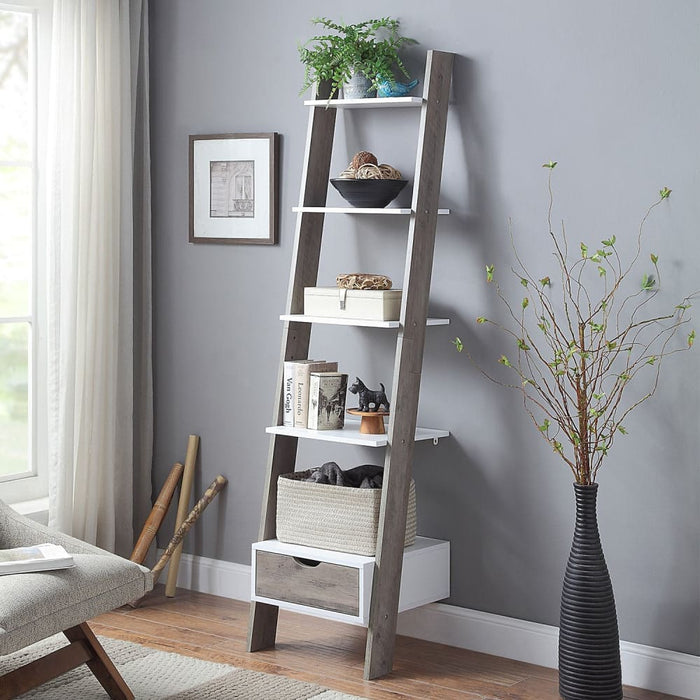 Mira 5-tier Ladder Shelf - White and Grey Oak