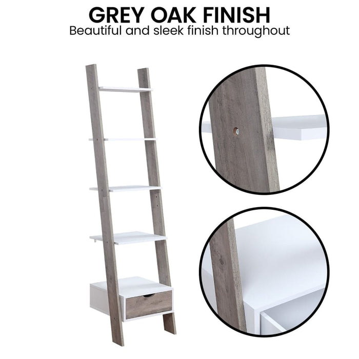 Mira 5 - tier Ladder Shelf - White And Grey Oak