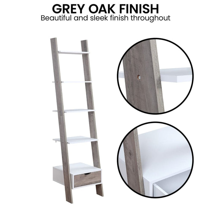 Mira 5-tier Ladder Shelf - White and Grey Oak