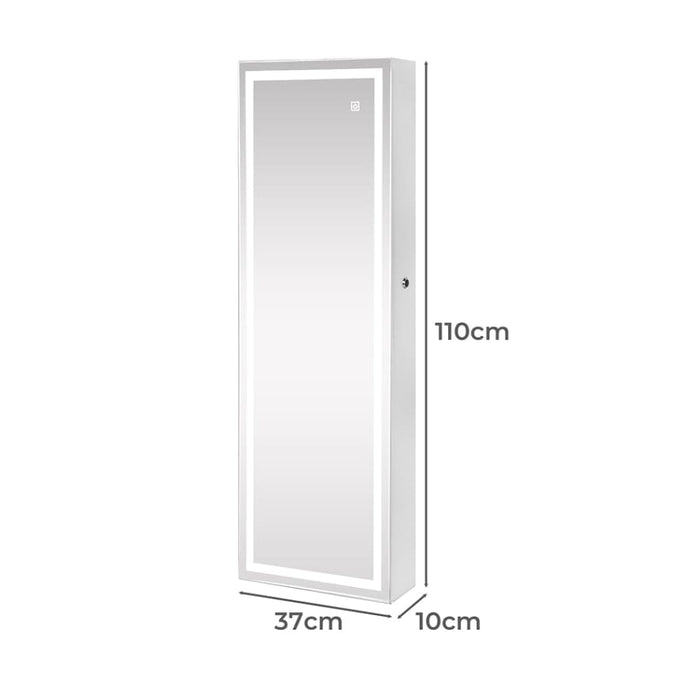 Mirror Jewellery Cabinet Touch Led Lockable Organiser Box