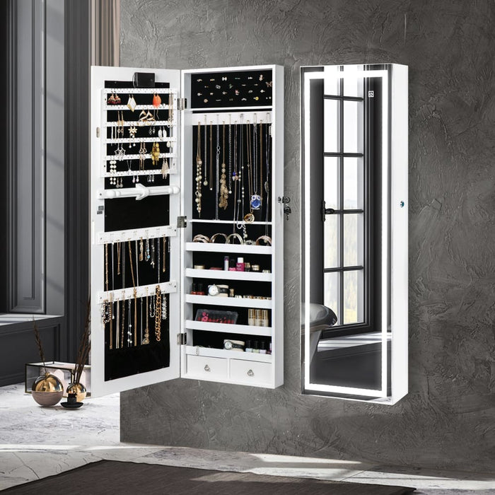 Mirror Jewellery Cabinet Touch Led Lockable Organiser Box