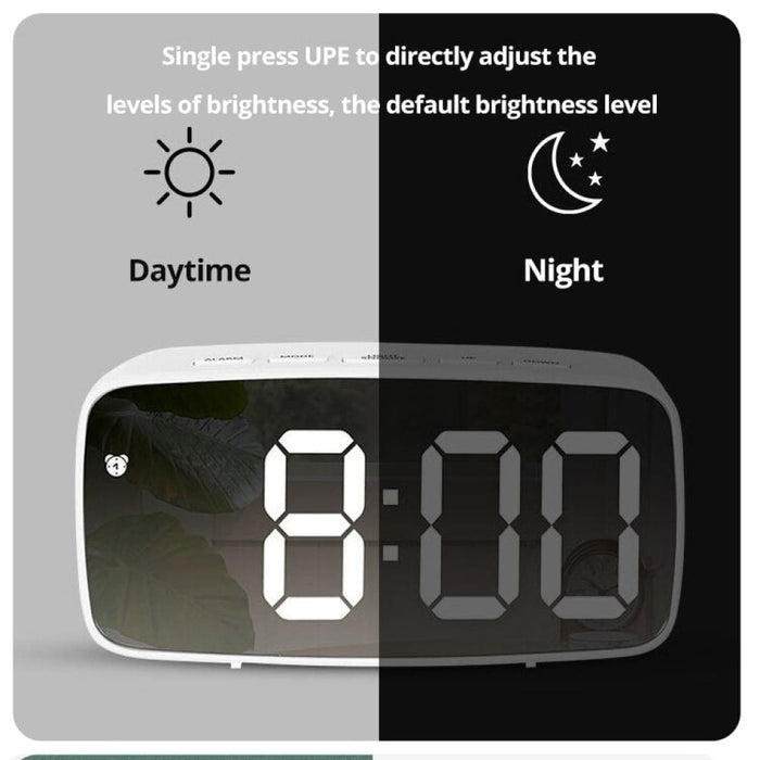Led Mirror Table Clock Digital Alarm Snooze Display Time