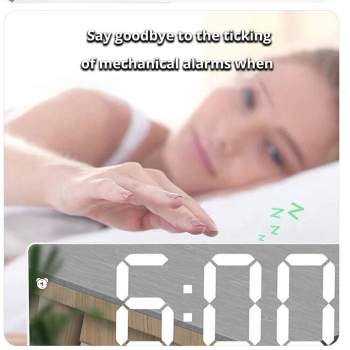 Led Mirror Table Clock Digital Alarm Snooze Display Time