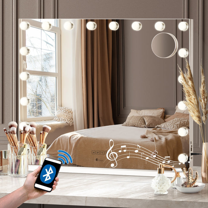 Hollywood Mirrors Makeup Magnifying Mirror Bluetooth With Led Lights