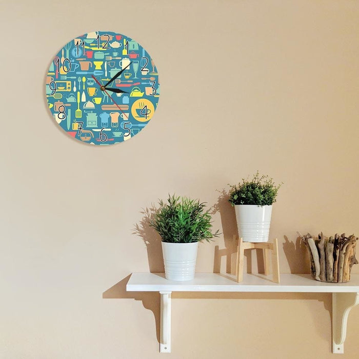 Modern Art Prints Kitchen Wall Clock Utensils Inspired Cook