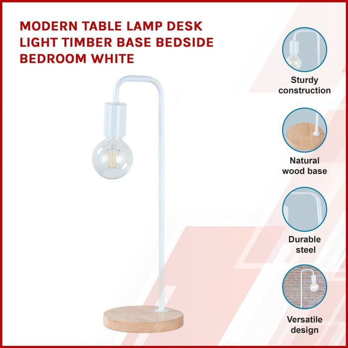 Modern Table Lamp Desk Light Timber Base Bedside Bedroom