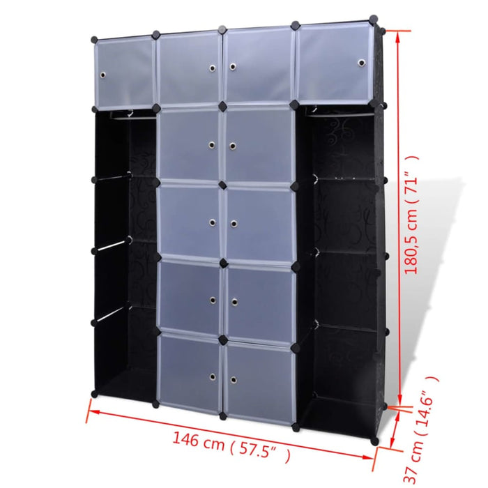 Modular Cabinet 14 Compartments Black and White