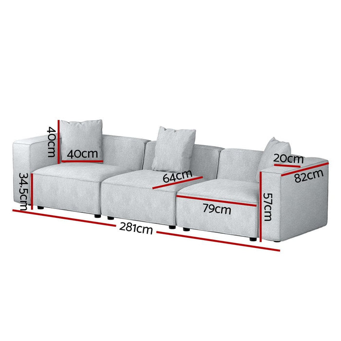 Modular Sofa Chaise Set 3 - seater Grey