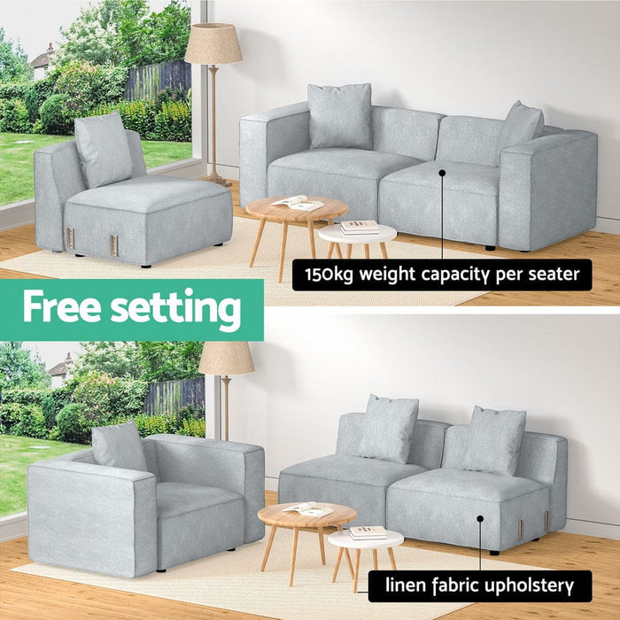 Modular Sofa Chaise Set 3 - seater Grey