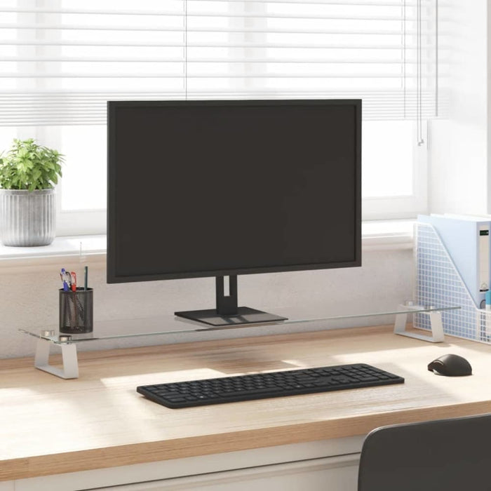Monitor Stand White 100x20x8 Cm Tempered Glass And Metal