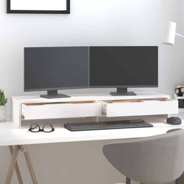 Monitor Stand White 100x27x15 Cm Solid Wood Pine Notklb