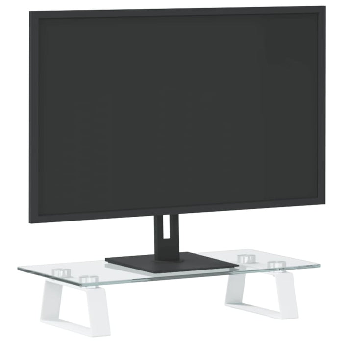 Monitor Stand White 40x20x8 Cm Tempered Glass and Metal