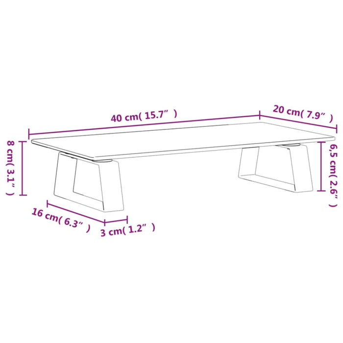 Monitor Stand White 40x20x8 Cm Tempered Glass and Metal
