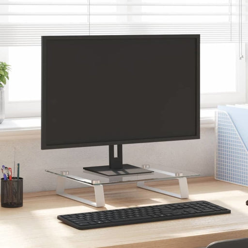 Monitor Stand White 40x35x8 Cm Tempered Glass and Metal