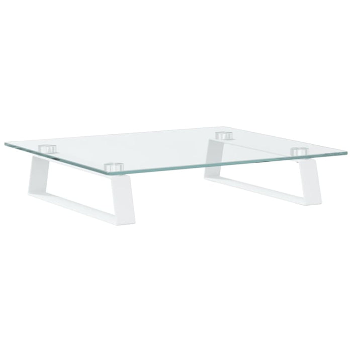 Monitor Stand White 40x35x8 Cm Tempered Glass and Metal