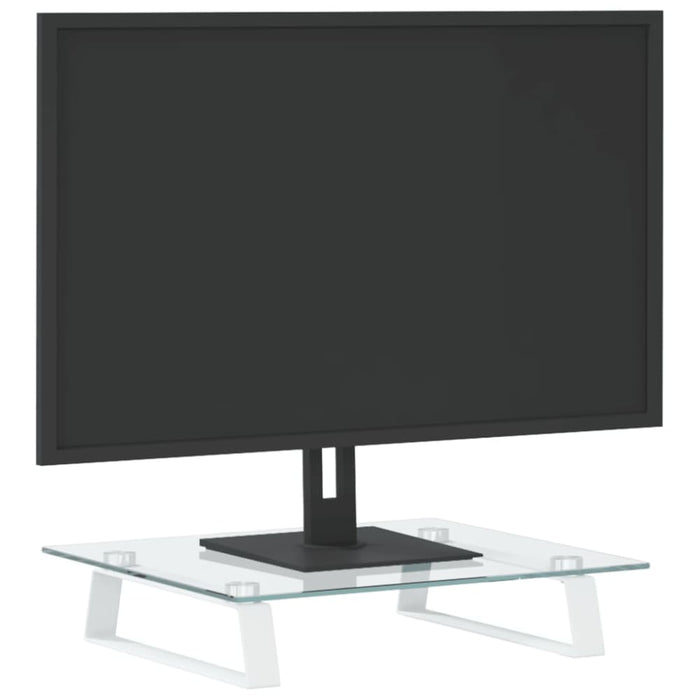 Monitor Stand White 40x35x8 Cm Tempered Glass and Metal