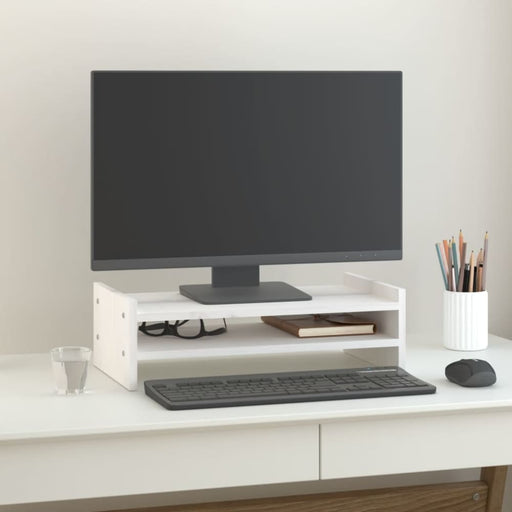 Monitor Stand White 50x27x15 Cm Solid Wood Pine Noabxb