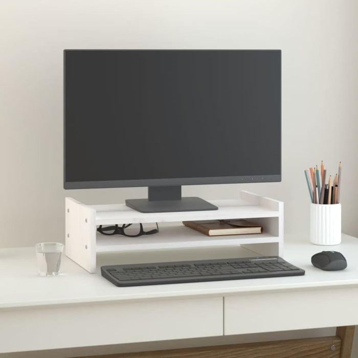 Monitor Stand White 50x27x15 Cm Solid Wood Pine Noabxb