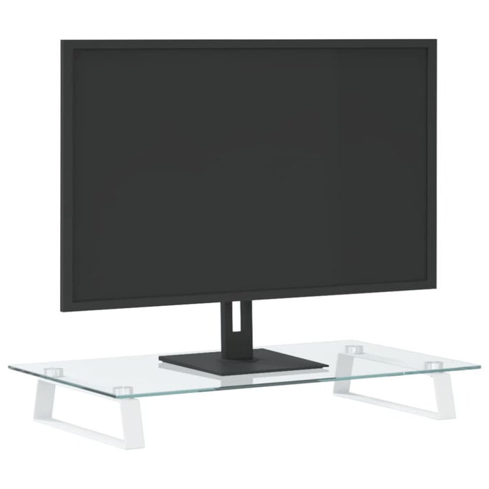 Monitor Stand White 60x35x8 Cm Tempered Glass And Metal