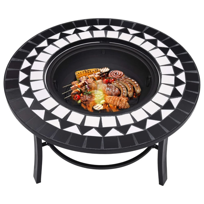 Mosaic Fire Pit Black and White Ceramic Alixo