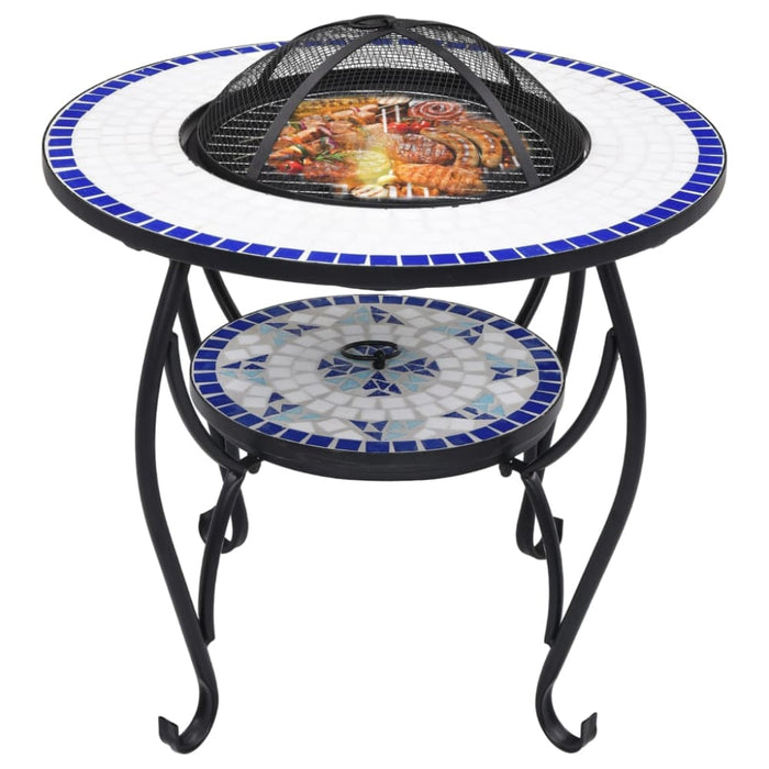 Mosaic Fire Pit Table Blue and Whiteceramic Alixa