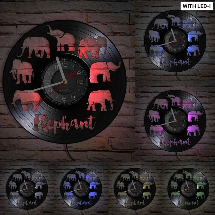 Mother and Baby Giraffe Elephant Wall Clock