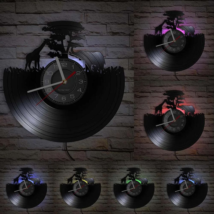 Mother and Baby Giraffe Elephant Wall Clock