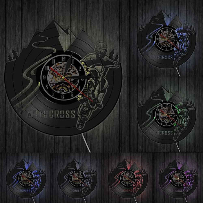 Motocross Bike Led Vinyl Record Wall Clock Boy Room Home