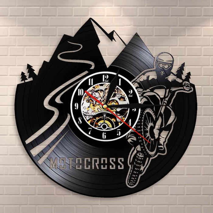 Motocross Bike Led Vinyl Record Wall Clock Boy Room Home