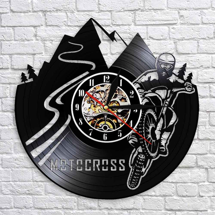 Motocross Bike Led Vinyl Record Wall Clock Boy Room Home