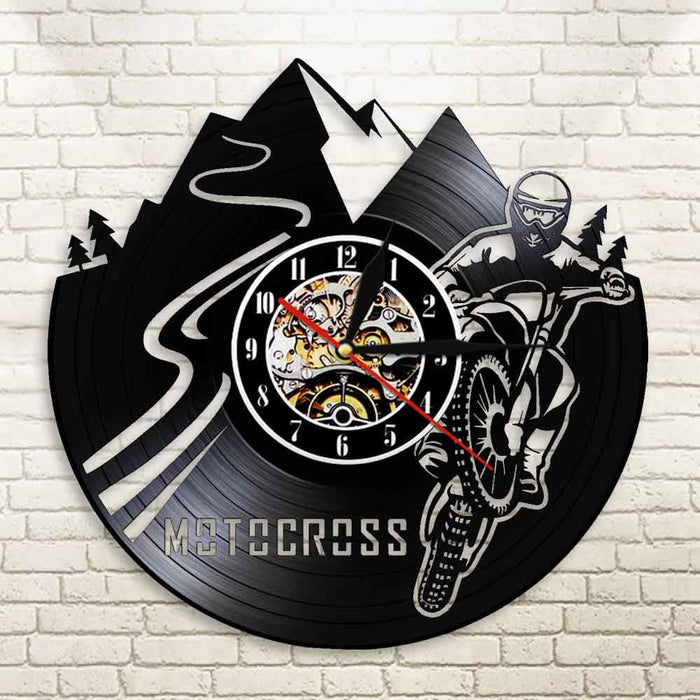 Motocross Bike Led Vinyl Record Wall Clock Boy Room Home