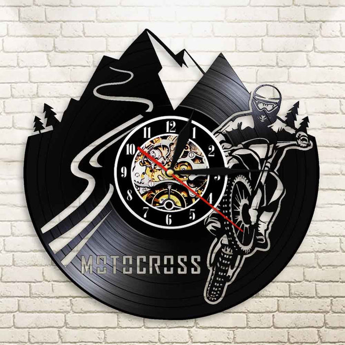 Motocross Bike Led Vinyl Record Wall Clock Boy Room Home