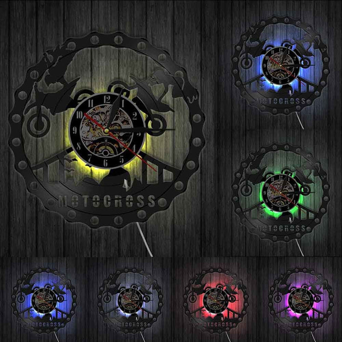 Motocross Racing Brappp Decor Modern Led Vinyl Record Wall