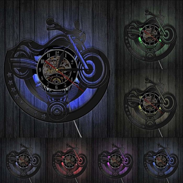 Motorcycle Vinyl Record Led Wall Clock Garage Unique Art
