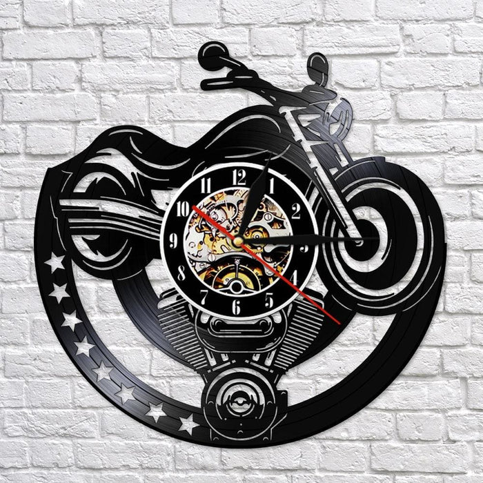 Motorcycle Vinyl Record Led Wall Clock Garage Unique Art