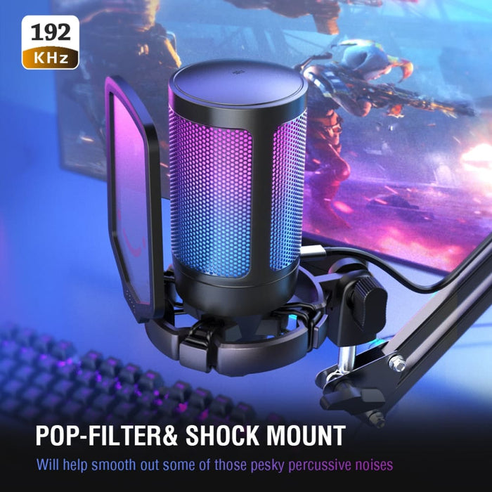 Mount & Gain Control Gaming Microphone With Pop Filter Shock