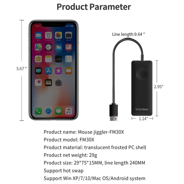 Mouse Jiggler Usb Port with 3 Modes Supports Multi-track