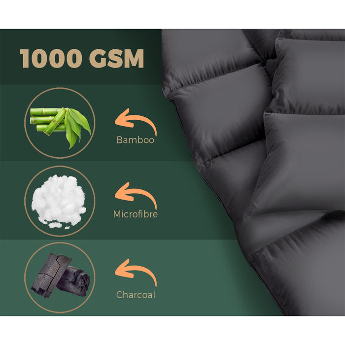 Mattress Protector Bamboo Charcoal Pillowtop Topper Cover 1000Gsm All Size