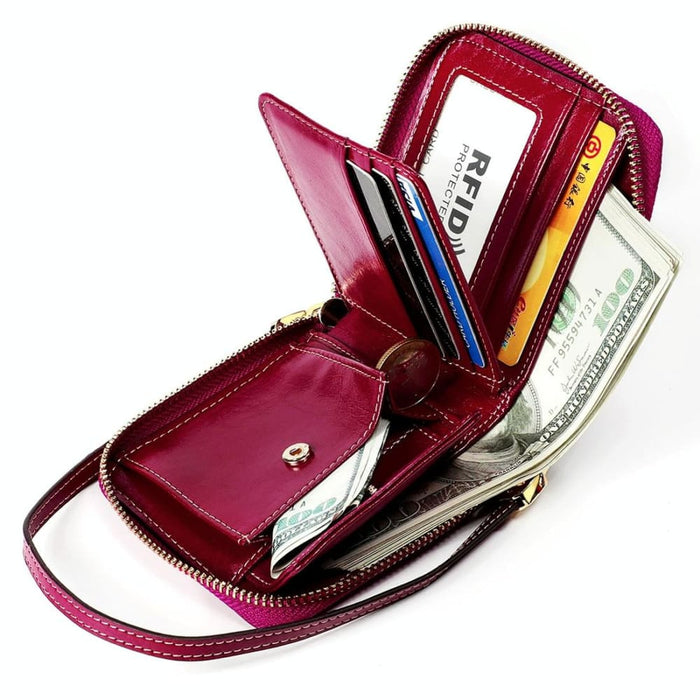 Multi Function Rfid Leather Wallet With Lanyard