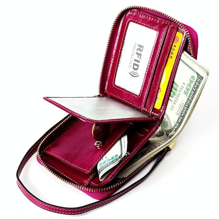 Multi Function Rfid Leather Wallet With Lanyard
