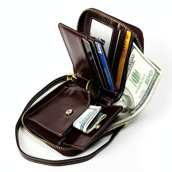 Multi Function Rfid Leather Wallet With Lanyard